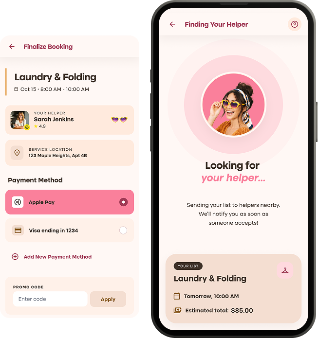 Booking & Helper Matching Screens